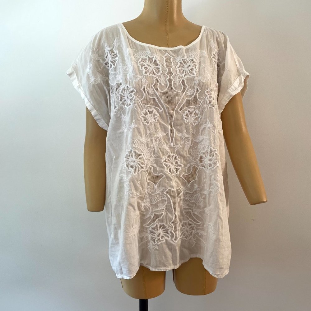 Gap Sheer Embroidered Cotton Short Sleeve Shirt